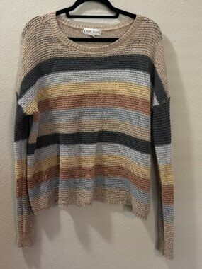 Knox Rose Striped Knit Neutral Boho Sweater Size XXL